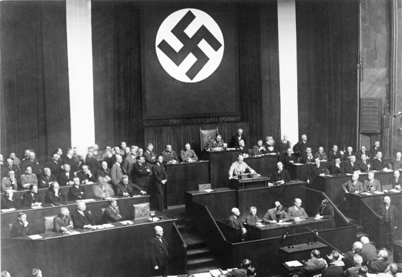 Adolf Hitler speaking to the Reichstag during debate on the Enabling Act, March 1933